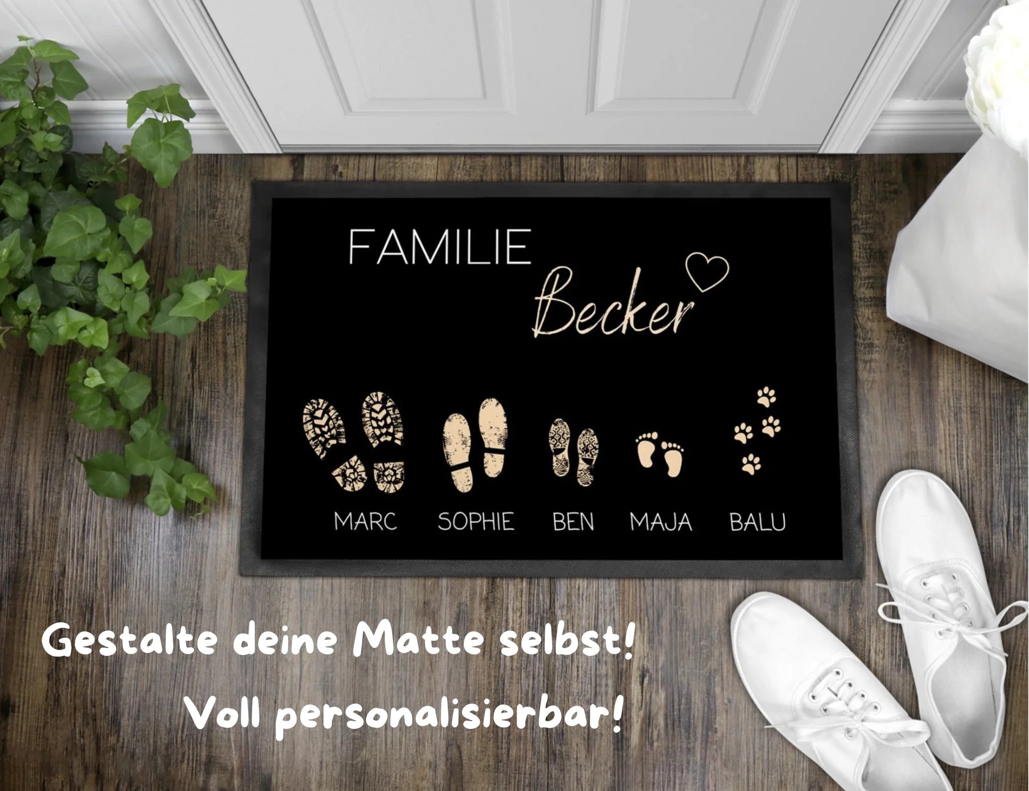 Fußmatte | Familie| anpassbar mit Namen| Fußabdrücke