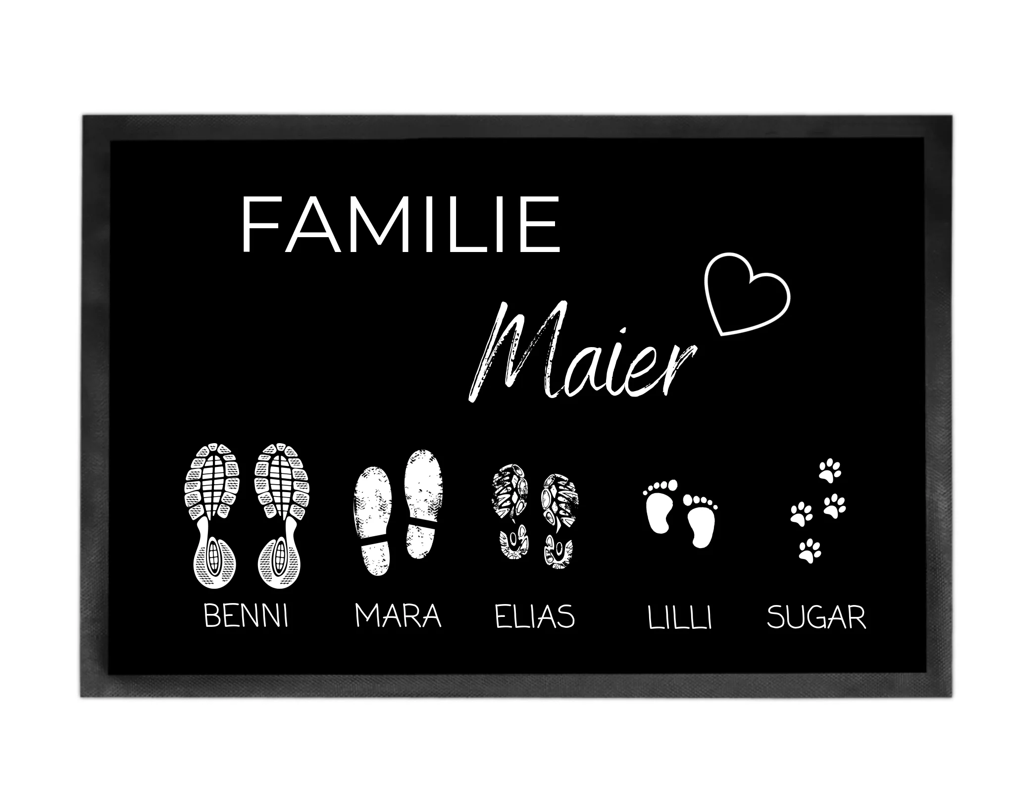 Fußmatte | Familie| anpassbar mit Namen| Fußabdrücke