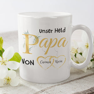 Personalisierte Tasse für den Papa, Vater, Unser Held Papa | Kaffeetasse Namenstasse | Geschenkidee | Individuell bedruckt - GlamourDesign