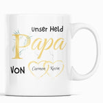 Lade das Bild in den Galerie-Viewer, Personalisierte Tasse für den Papa, Vater, Unser Held Papa | Kaffeetasse Namenstasse | Geschenkidee | Individuell bedruckt - GlamourDesign
