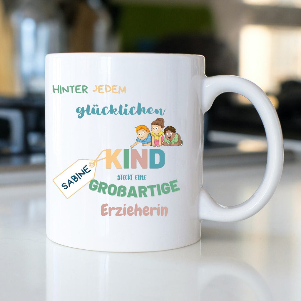 Tasse für Erzieher mit farbenfrohem Motiv| personalisierbar mit Namen - GlamourDesign