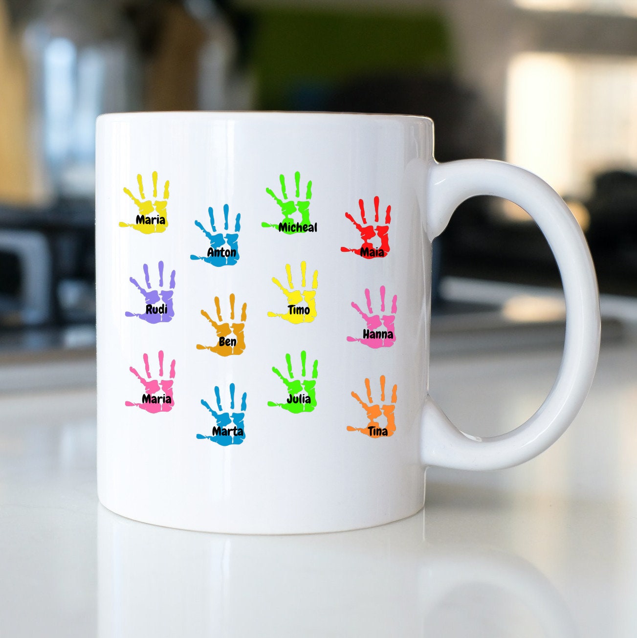 Tasse für Erzieher Danke| Fingerabdrücke| Abschied Kindergarten| Geschenk Lehrerin| personalisierbar mit bis zu 25 Namen - GlamourDesign