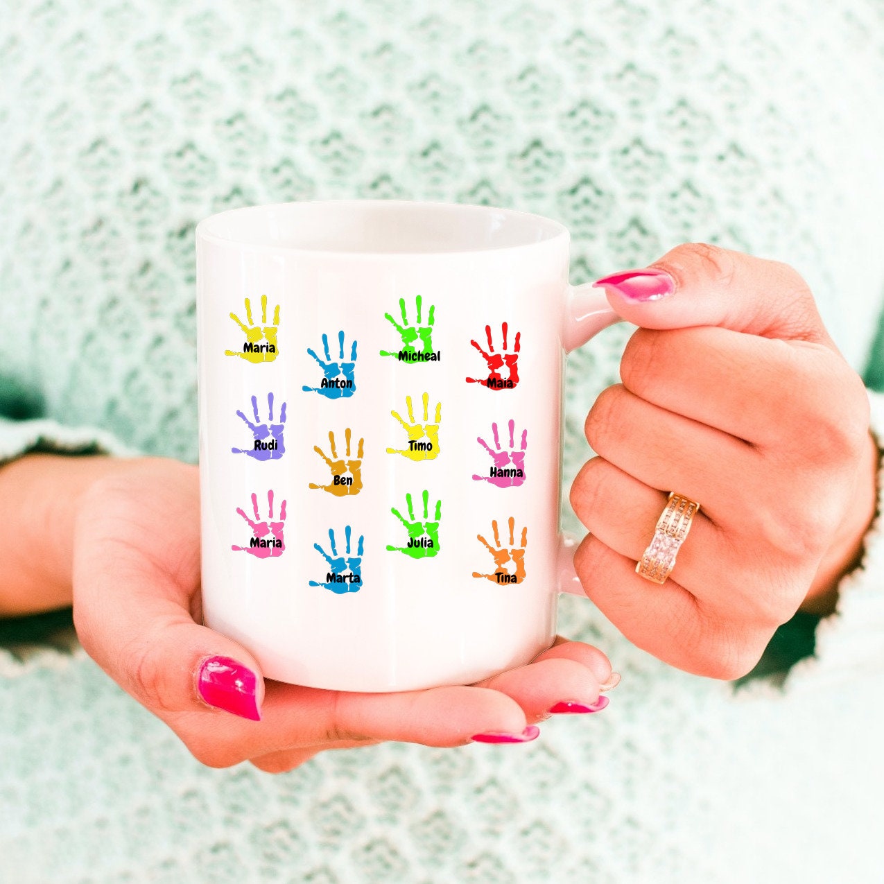 Tasse für Erzieher Danke| Fingerabdrücke| Abschied Kindergarten| Geschenk Lehrerin| personalisierbar mit bis zu 25 Namen - GlamourDesign