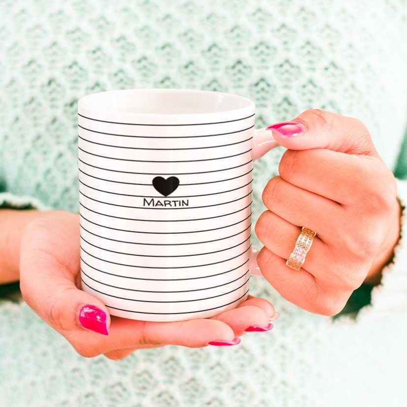 Tassen mit Linienmotiv| Herz| personalisierbar mit Wunschtext| Geschenkidee - GlamourDesign