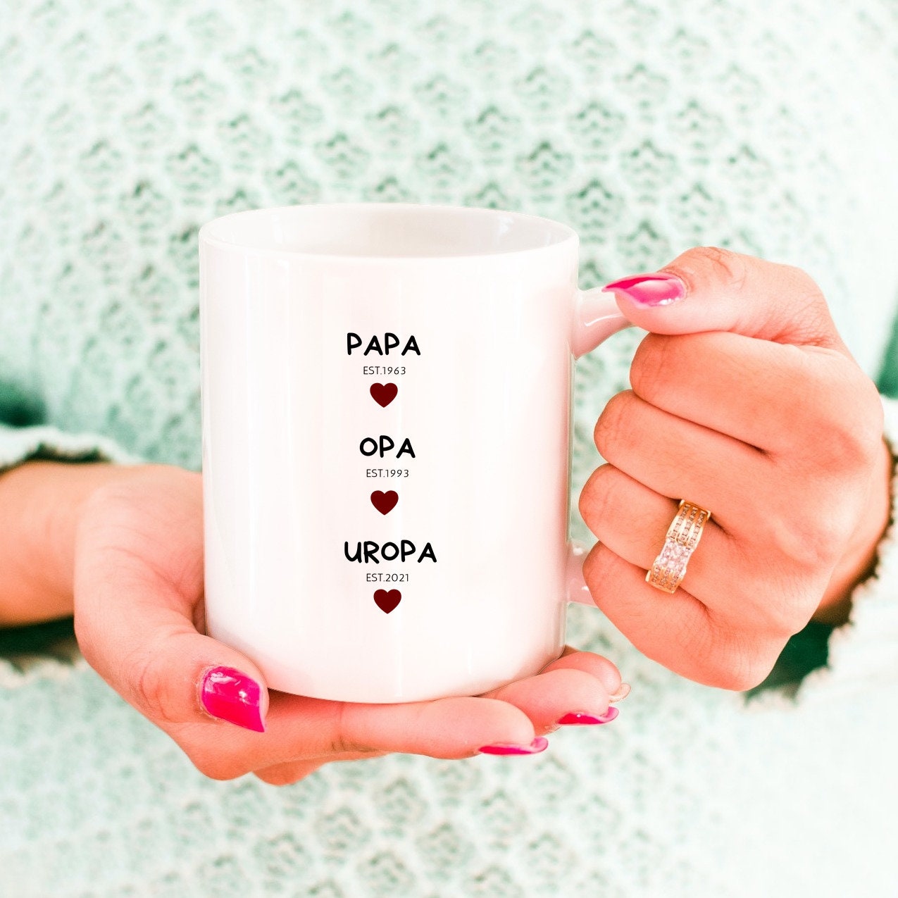 Tasse für werdende Uropas| Schwangerschaftsverkündung an den Opa| Werdegang Papa-Opa-Uropa| personalisierbar mit den Jahreszahlen - GlamourDesign