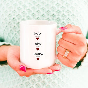 Tasse für werdende Uropas| Schwangerschaftsverkündung an den Opa| Werdegang Papa-Opa-Uropa| personalisierbar mit den Jahreszahlen - GlamourDesign