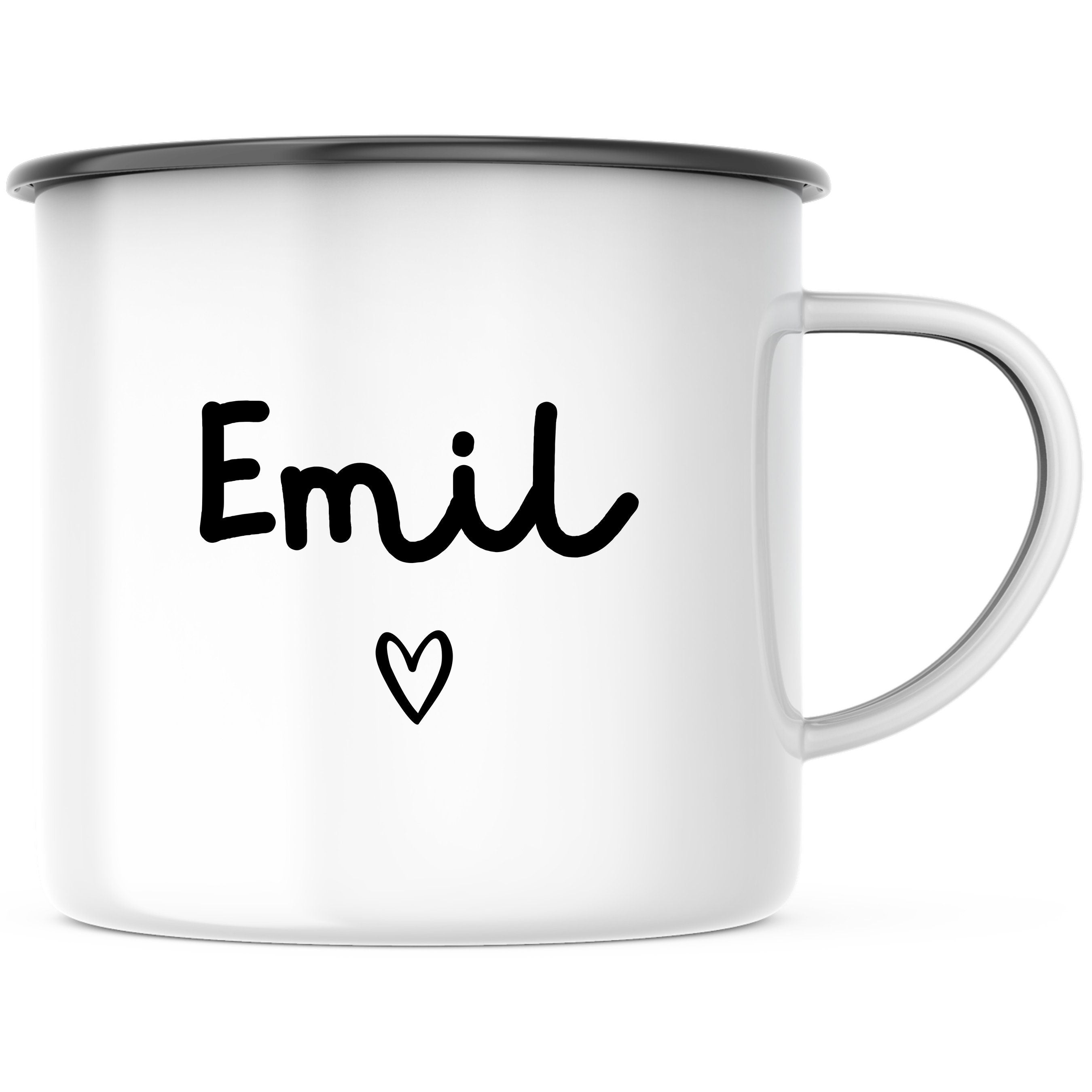 Emaille Tasse| Becher personalisiert mit deinem Wunschnamen und Herzchen| beidseitig - GlamourDesign