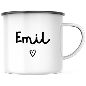 Emaille Tasse| Becher personalisiert mit deinem Wunschnamen und Herzchen| beidseitig - GlamourDesign