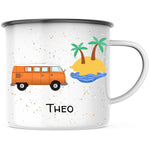 Lade das Bild in den Galerie-Viewer, Emaille Tasse| Becher| VW Bus| Camping| personalisierbar mit Wunschnamen - GlamourDesign
