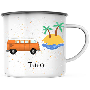 Emaille Tasse| Becher| VW Bus| Camping| personalisierbar mit Wunschnamen - GlamourDesign