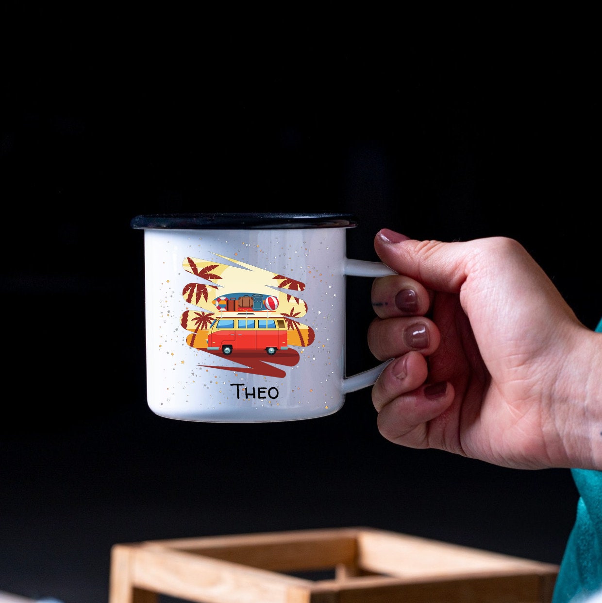 Emaille Tasse| Becher| VW Bus| Camping| personalisierbar mit Wunschnamen - GlamourDesign
