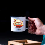 Lade das Bild in den Galerie-Viewer, Emaille Tasse| Becher| VW Bus| Camping| personalisierbar mit Wunschnamen - GlamourDesign

