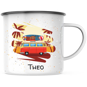 Emaille Tasse| Becher| VW Bus| Camping| personalisierbar mit Wunschnamen - GlamourDesign