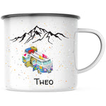 Lade das Bild in den Galerie-Viewer, Emaille Tasse| Becher| VW Bus| Camping| Wandern| personalisierbar mit Wunschnamen - GlamourDesign
