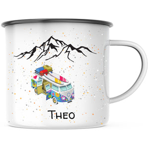 Emaille Tasse| Becher| VW Bus| Camping| Wandern| personalisierbar mit Wunschnamen - GlamourDesign