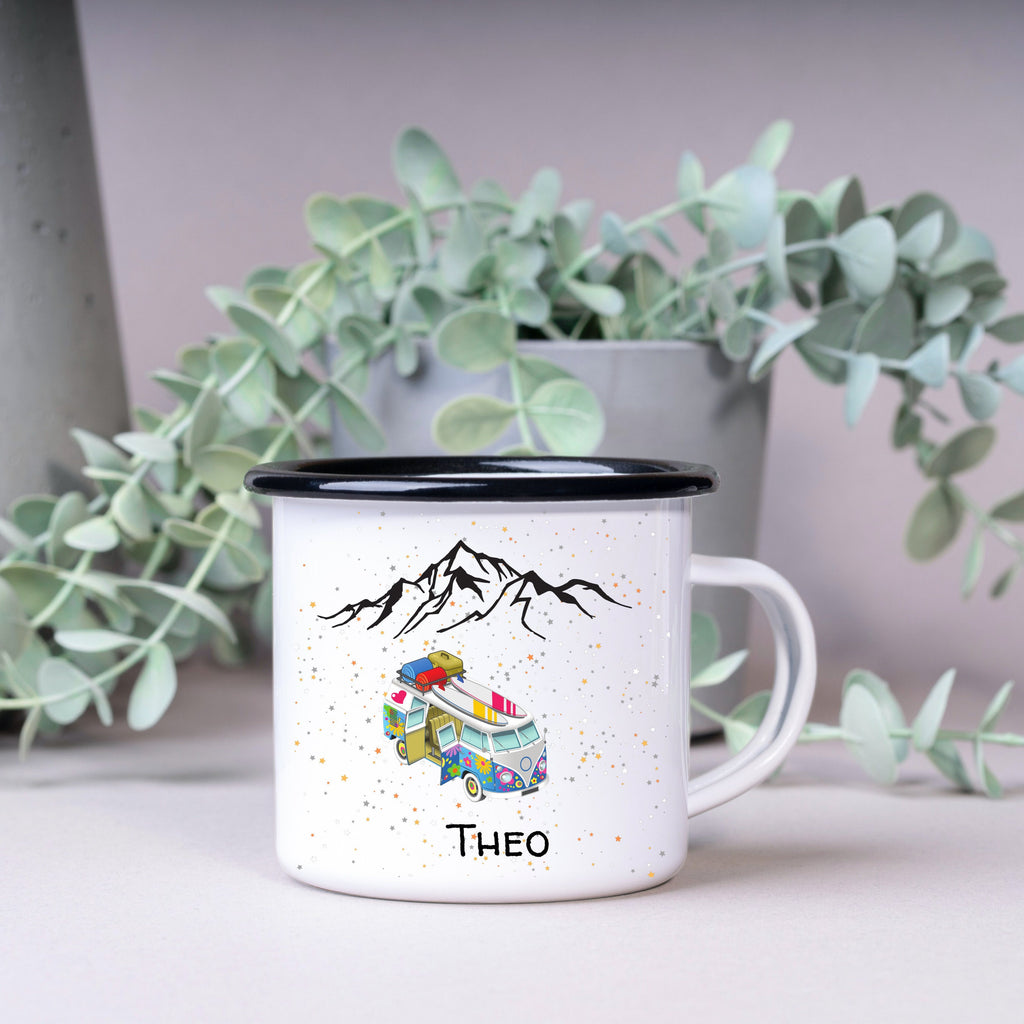 Emaille Tasse| Becher| VW Bus| Camping| Wandern| personalisierbar mit Wunschnamen - GlamourDesign
