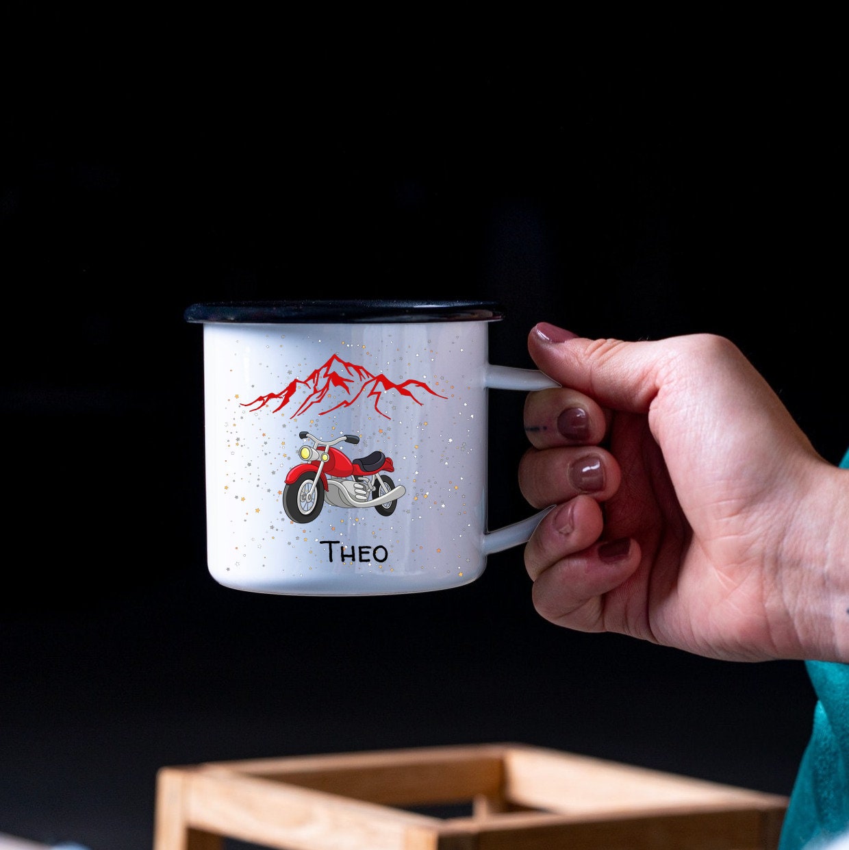 Emaille Tasse| Becher| Motorrad| Mopped| Camping| Wandern| personalisierbar mit Wunschnamen - GlamourDesign
