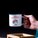 Lade das Bild in den Galerie-Viewer, Emaille Tasse| Becher| Motorrad| Mopped| Camping| Wandern| personalisierbar mit Wunschnamen - GlamourDesign
