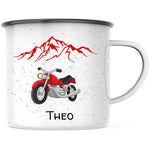 Lade das Bild in den Galerie-Viewer, Emaille Tasse| Becher| Motorrad| Mopped| Camping| Wandern| personalisierbar mit Wunschnamen - GlamourDesign
