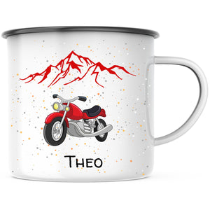 Emaille Tasse| Becher| Motorrad| Mopped| Camping| Wandern| personalisierbar mit Wunschnamen - GlamourDesign