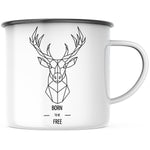 Lade das Bild in den Galerie-Viewer, Emaille Tasse| Becher| mit Hirsch-Motiv| born to be free - GlamourDesign
