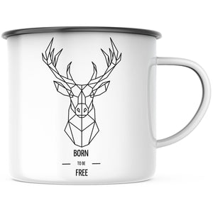 Emaille Tasse| Becher| mit Hirsch-Motiv| born to be free - GlamourDesign