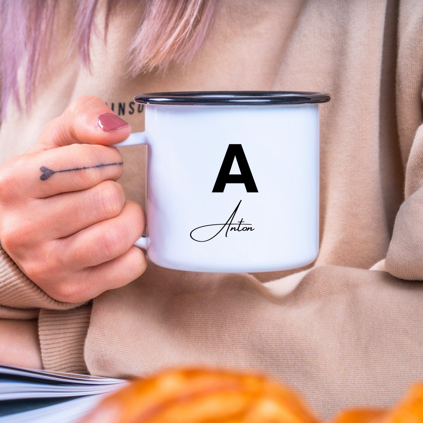 Emaille Tasse| Becher| mit Wunschnamen| Anfangsbuchstaben - GlamourDesign