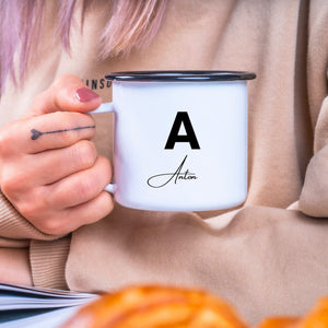 Emaille Tasse| Becher| mit Wunschnamen| Anfangsbuchstaben - GlamourDesign
