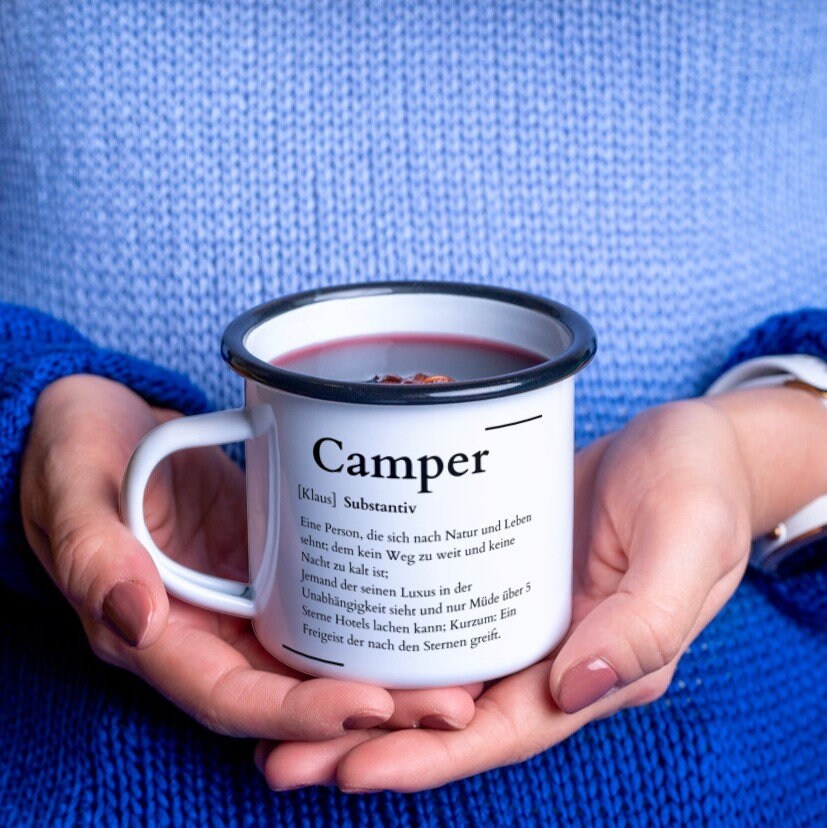 Emaille Tasse| Becher| Definition Camper| Duden| personalisierbar mit Namen - GlamourDesign