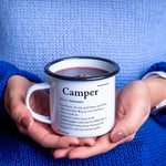 Lade das Bild in den Galerie-Viewer, Emaille Tasse| Becher| Definition Camper| Duden| personalisierbar mit Namen - GlamourDesign
