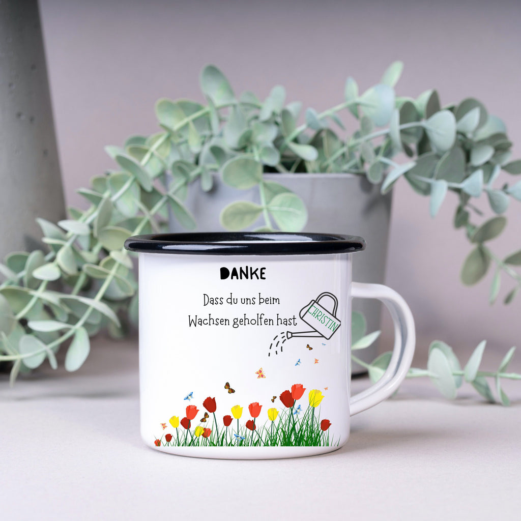 Emaille Tasse| Becher| für Erzieher| Kindergärtnerin| Dankeschön| personalisierbar mit Namen - GlamourDesign