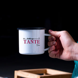 Emaille Tasse| Becher| Geschenk Tante| mit Wunschnamen| Lieblingstante - GlamourDesign