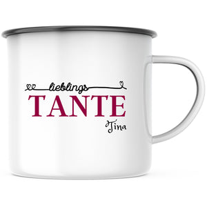 Emaille Tasse| Becher| Geschenk Tante| mit Wunschnamen| Lieblingstante - GlamourDesign