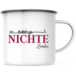 Lade das Bild in den Galerie-Viewer, Emaille Tasse| Becher| Geschenk Nichte| mit Wunschnamen| Lieblingsnichte - GlamourDesign
