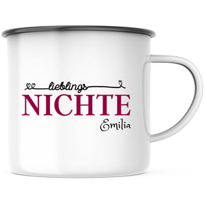 Emaille Tasse| Becher| Geschenk Nichte| mit Wunschnamen| Lieblingsnichte - GlamourDesign