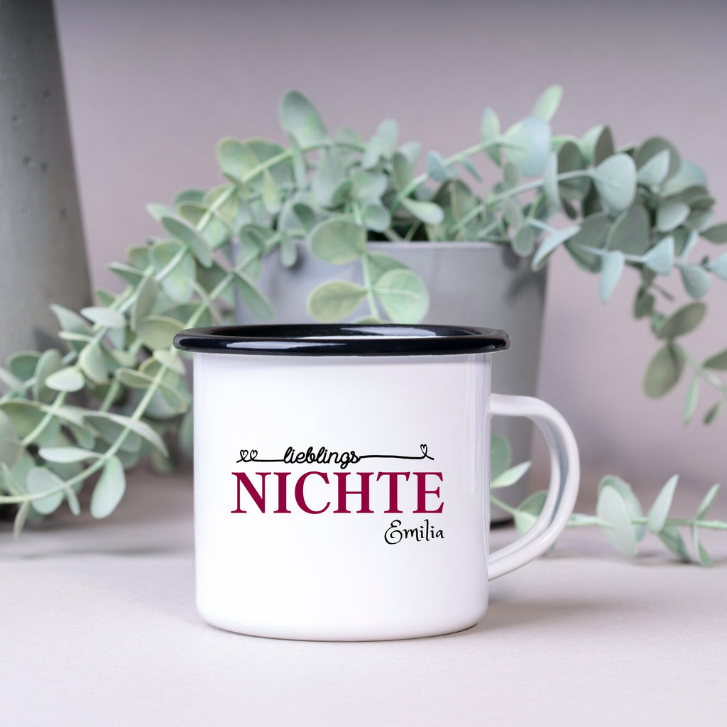 Emaille Tasse| Becher| Geschenk Nichte| mit Wunschnamen| Lieblingsnichte - GlamourDesign