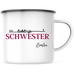 Lade das Bild in den Galerie-Viewer, Emaille Tasse| Becher| Geschenk Schwester| mit Wunschnamen| Lieblingsschwester - GlamourDesign
