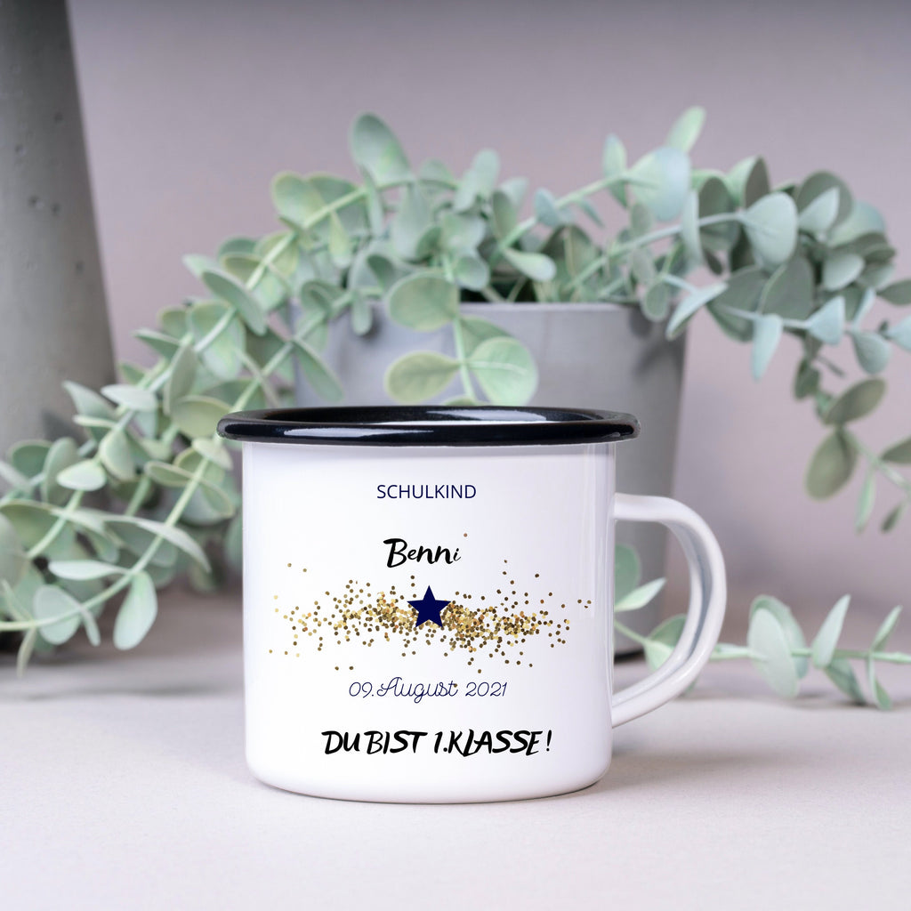 Emaille Tasse| Schulkind| Einschulung| mit Datum und Wunschnamen| Du bist 1.Klasse - GlamourDesign