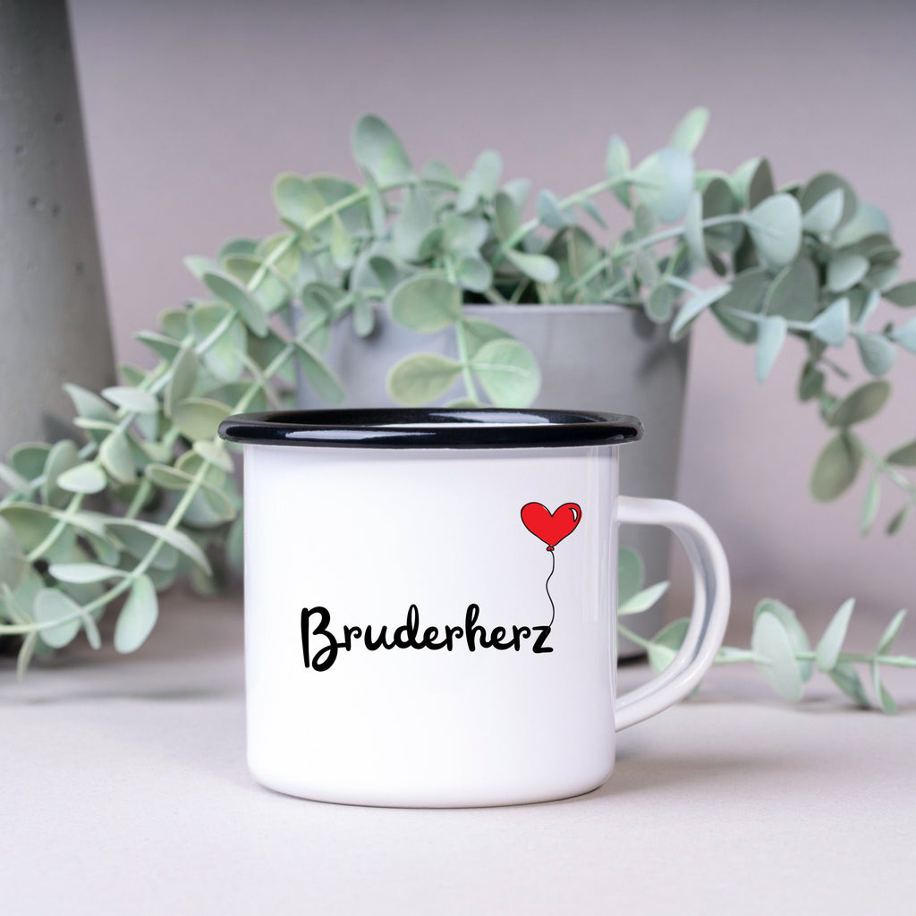 Emaille Tasse| Becher| Geschenk für den Bruder| mit Herz Motiv| personalisierbar mit Wunschnamen - GlamourDesign