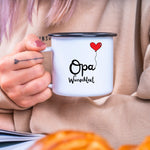 Lade das Bild in den Galerie-Viewer, Emaille Tasse| Becher| Geschenk für den Opa| mit Herz Motiv| personalisierbar mit Wunschnamen - GlamourDesign
