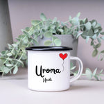 Lade das Bild in den Galerie-Viewer, Emaille Tasse| Becher| Geschenk für die Uroma| mit Herz Motiv| personalisierbar mit Wunschnamen - GlamourDesign
