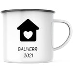 Lade das Bild in den Galerie-Viewer, Emaille Tasse| Becher| Bauherr| Geschenk Einzug| Eigenheim - GlamourDesign
