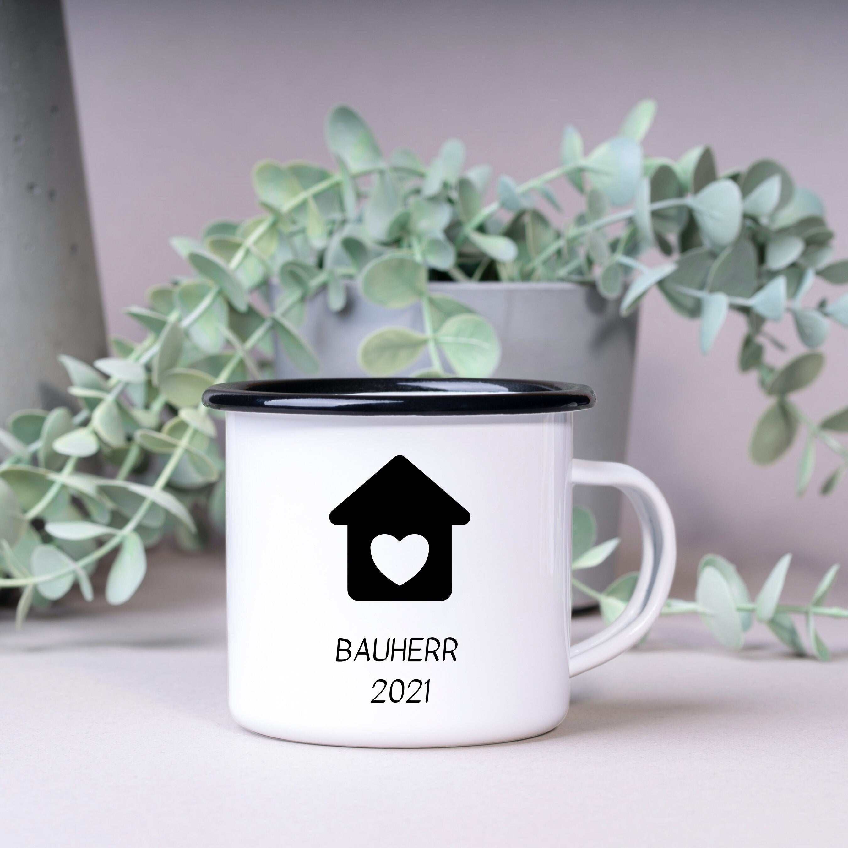 Emaille Tasse| Becher| Bauherr| Geschenk Einzug| Eigenheim - GlamourDesign