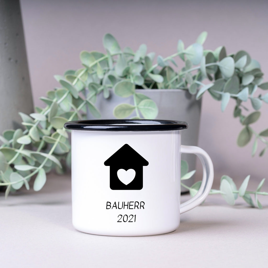 Emaille Tasse| Becher| Bauherr| Geschenk Einzug| Eigenheim - GlamourDesign