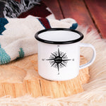 Lade das Bild in den Galerie-Viewer, Emaille Tasse| Becher| Camping| Kompass mit personalisierbaren Wunschtext - GlamourDesign
