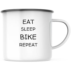 Emaille Tasse| Becher| Eat sleep bike repeat| Mountainbike mit personalisierbaren Wunschtext - GlamourDesign