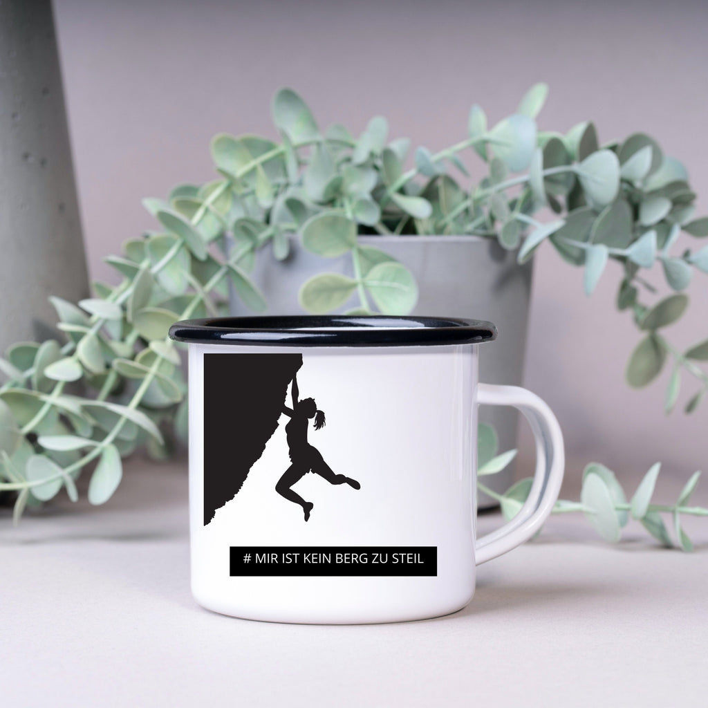 Emaille Tasse| Becher| Bergsteiger| mir ist kein Berg zu steil - GlamourDesign
