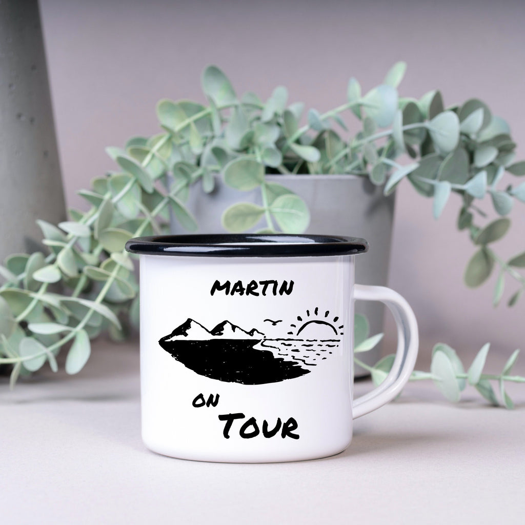 Emaille Tasse| Becher| Camping| On Tour| personalisiert mit Wunschnamen - GlamourDesign