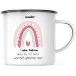 Lade das Bild in den Galerie-Viewer, Emaille Tasse| Erzieherin| Danke, dass du mir beim wachsen geholfen hast| Geschenk für die Erzieherin| Regenbogen| personalisiert mit Namen - GlamourDesign
