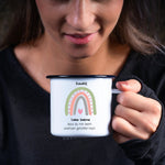 Lade das Bild in den Galerie-Viewer, Emaille Tasse| Erzieherin| Danke, dass du mir beim wachsen geholfen hast| Geschenk für die Erzieherin| Regenbogen| personalisiert mit Namen - GlamourDesign
